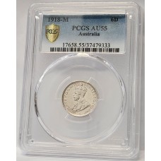 AUSTRALIA 1918 . SIXPENCE . PCGS AU55